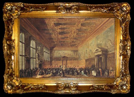 framed  Francesco Guardi rThe Doge Grants an Andience in the Sala del Collegin in the Ducal Palace (mk05), ta009-2